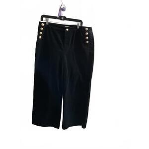 Charter Club High-Waist Black Corduroy Wide Crop with  Button Details Size 14